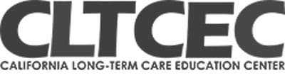 Logo with large bold letters CLTCEC above smaller text that reads California Long-Term Care Education Center. The entire image is in grayscale.