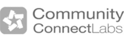 Community Connect Labs logo featuring an icon of four white speech bubbles arranged in a circular pattern on a gray square, next to the words Community ConnectLabs in gray text.