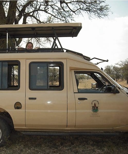 Jennifer on safari in Tanzania.