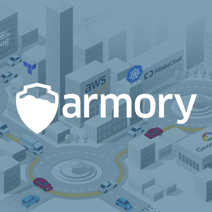 Armory logo over a city with AWS, Alibaba Cloud, and Google Cloud logos.