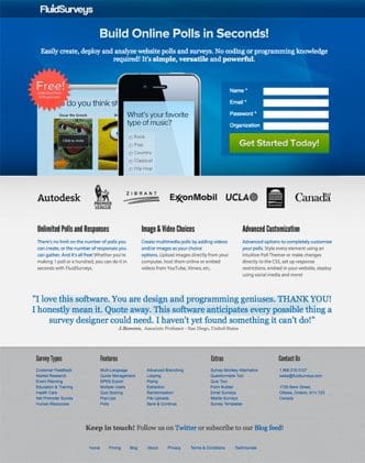 FluidSurveys Landing Page