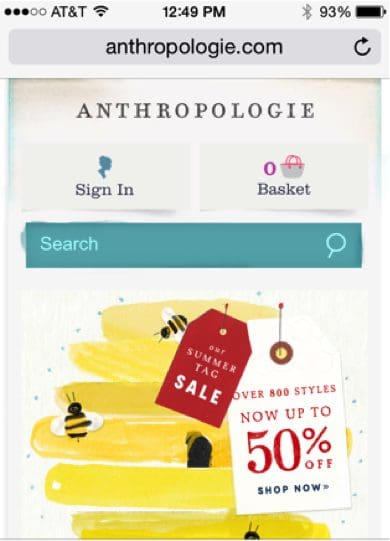 In this mobile site for Anthropologie the two choices are simple: lead-gen or conversion.