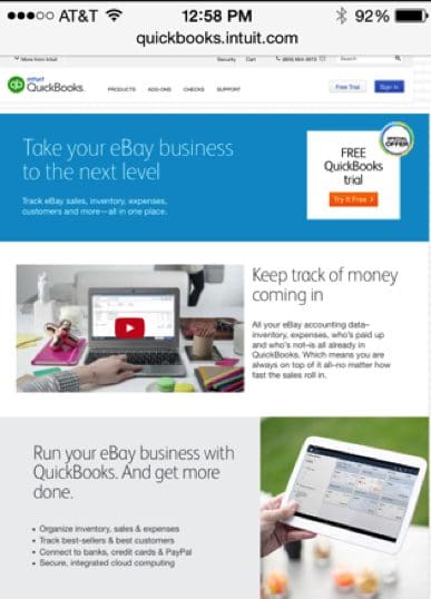 Here Intuit uses short copy, photos and a video in a scrolling design that works well for desktop and mobile.