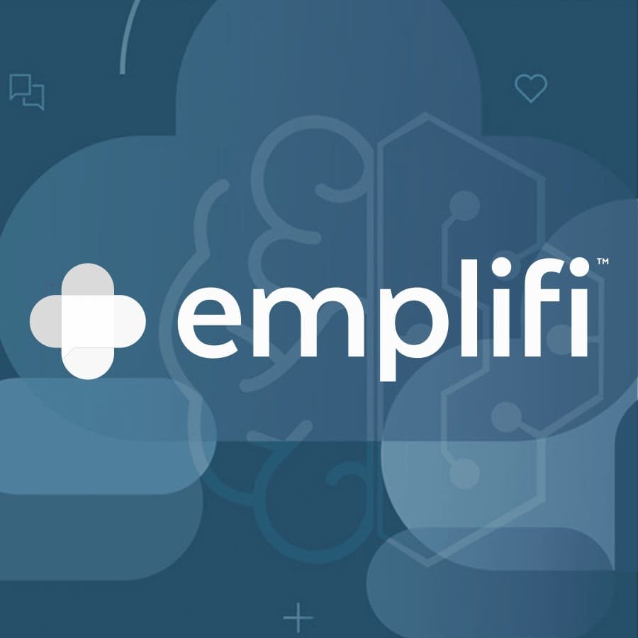 Amplifi logo with a plus sign and stylized brain graphic