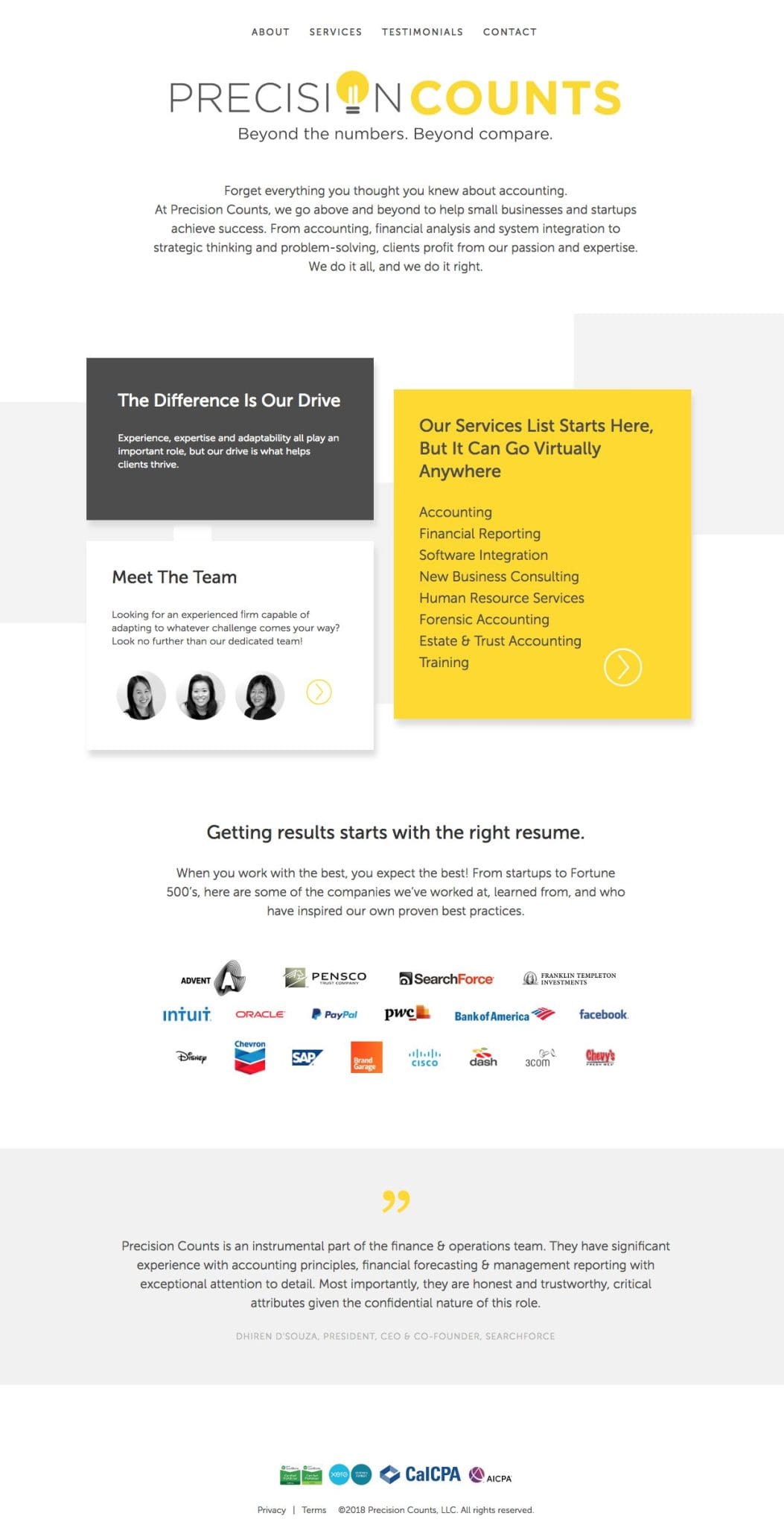 Precision Counts new homepage