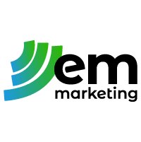 Abstract logo with three curved lines, blue to green gradient.