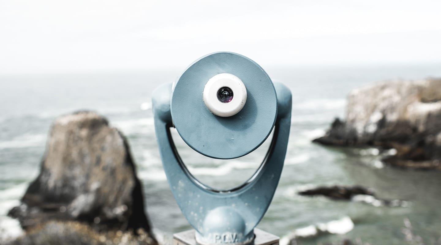 Viewing scope focused on the ocean, representing a marketers need to develop a point of view.