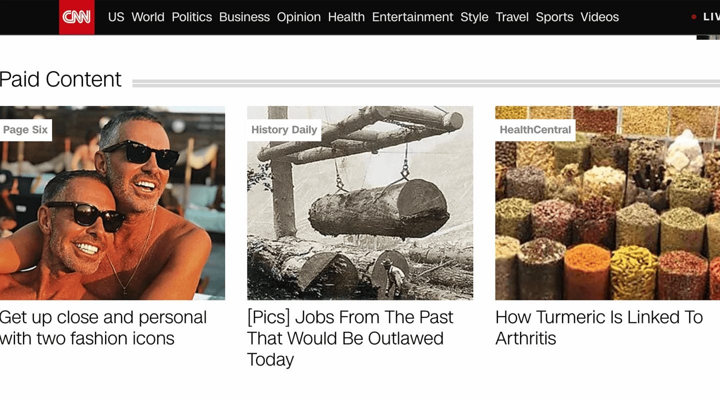 CNN sponsored content examples: fashion icons, historical jobs, and turmeric for arthritis.