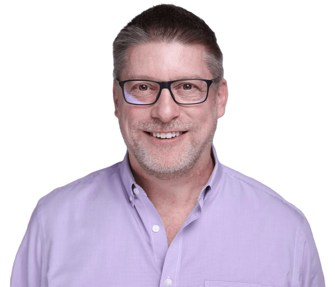 Smiling man wearing glasses, promoting eye health and vision